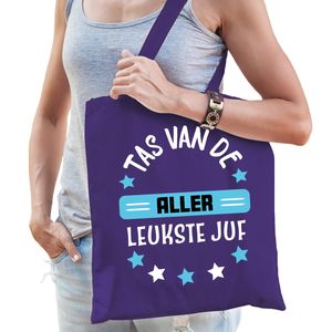 Cadeau tas voor juf - paars/blauw - katoen - 42 x 38 cm - Tas van de aller leukste juf