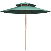 Xl Dubbeldekker parasol 270x270 cm houten paal groen - thumbnail