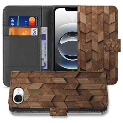 Book Style Case voor iPhone 16e Wooden Cubes