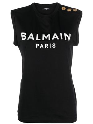 Balmain débardeur en coton à logo imprimé - Noir