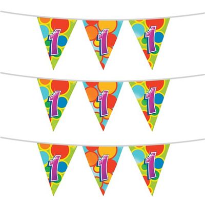 3x stuks leeftijd verjaardag thema vlaggetjes 1 jaar plastic 10 meter