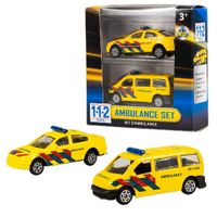 Nederlandse ambulance speelgoed modelauto set 2-dlg beide 7 cm.   -