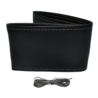 Universele stuurwielhoes Classic - Zwart PVC leder + Grijs stiksel (vetersluiting) OTDK102