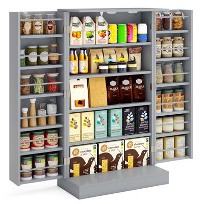 104 cm Hoge Voorraadkast Keukenkast met Deuren en Verstelbare Planken Vrijstaand Buffet-sideboard Grijs