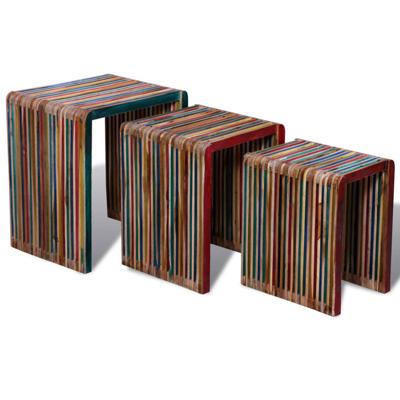 Tafeltjesset gerecycled teakhout meerkleurig 3-delig