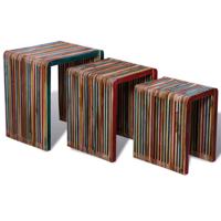 Tafeltjesset gerecycled teakhout meerkleurig 3-delig