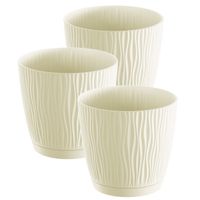 3x stuks stijlvolle kunststof plantenpot/bloempot dia 15 cm/hoogte 14 cm Waves creme wit - thumbnail