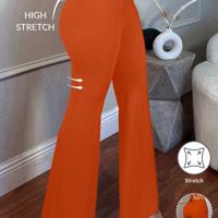Camel Low Waist Flare Leg Skinny Suit Pants - Elegant Knit Trousers Orange / L