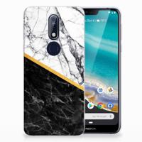 Nokia 7.1 | TPU | Siliconen hoesje | Marmer Wit Zwart - Origineel Cadeau Man