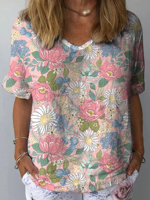 Floral Crew Neck Casual Loose Shirt