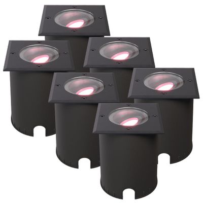 HOFTRONIC SMART Set van 6 Cody Smart Grondspots Zwart - GU10 5,5 Watt 345 lumen - RGB + WW - Wifi + BLE - Kantelbaar - Overrijdbaar - Vierkant - IP67 waterdicht