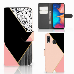 Samsung Galaxy A30 Book Case Zwart Roze Vormen