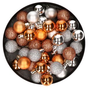 Kleine kunststof kerstversiering 40x stuks set en 3 cm kerstballen in het zilver en koper