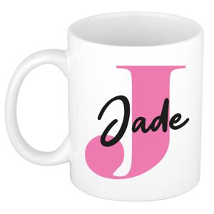 Naam mok Jade - roze - wit - keramiek - 300 ml - verjaardag/cadeau beker