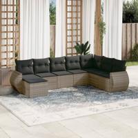 8-delige Loungeset met kussens poly rattan grijs