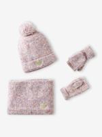 Meisjes set muts > + snood + wanten/handschoenen roze (poederkleur)