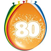 Folat Verjaardag leeftijd ballonnen - 80 jaar - 8x stuks - mix kleuren - feestartikelen/versiering