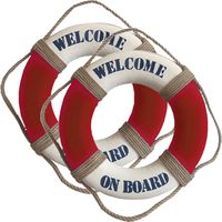 Reddingsboei - 4x - Welcome on board - 14 cm - rood/wit - kunststof - maritiem thema decoratie