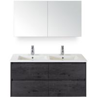 Porto Badmeubelset 120 cm - 4 Laden Black Oak - Keramische Wastafel Wit Slim met Spiegelkast