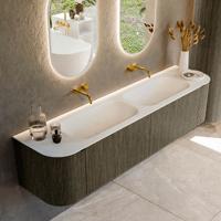 Badmeubel Mondiaz Kurve | 190 cm cm | Meubelkleur Shadow | Wastafelkleur Talc | Solid surface | Wasbak beiden zijden spoelbak | Zonder kraangat(en)