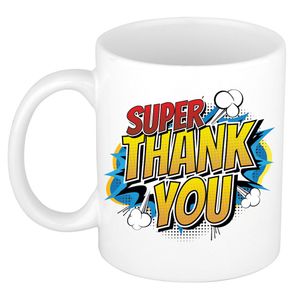 Super thank you cadeau mok / beker wit pop-art 300 ml