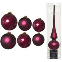 Groot pakket glazen kerstballen 50x framboos roze glans/mat 4-6-8 cm met piek mat - Kerstbal - thumbnail