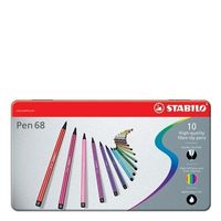 STABILO Pen 68 viltstift, metalen doos van 10 stiften in geassorteerde kleuren - thumbnail
