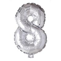 Folie ballon nummer &apos;8&apos; zilver 40cm