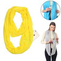 Vrouwen Solid winter Infinity Scarf Pocket lus rits zak sjaals (geel)