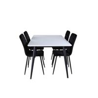 Jimmy150 eethoek eetkamertafel uitschuifbare tafel lengte cm 150 / 240 wit en 4 Windu Lyx eetkamerstal velours zwart. - thumbnail