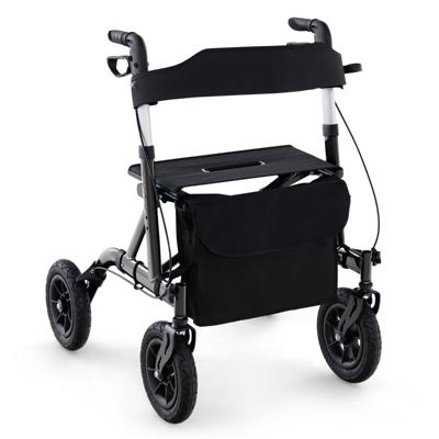 Rollator Opvouwbaar en Licht met Zitting 2-in-1 Rolstoel & Reiserollator Loophulp 6-Voudig in Hoogte Verstelbaar met Tas Zwart