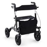 Rollator Opvouwbaar en Licht met Zitting 2-in-1 Rolstoel & Reiserollator Loophulp 6-Voudig in Hoogte Verstelbaar met Tas Zwart