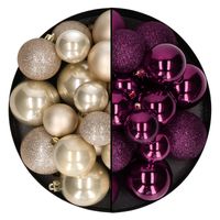 Kerstballen 60x stuks - mix paars/champagne - 4-5-6 cm - kunststof - Kerstbal - thumbnail