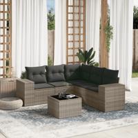 6-delige Loungeset met kussens poly rattan grijs 6-delige Loungeset met kussens poly rattan grijs