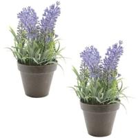 Bellatio Kunstplant - 2x stuks - lavendel - paars - 17 cm - in pot - lavandula - thumbnail