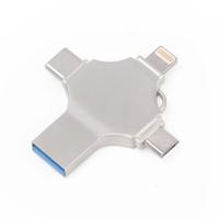 Kruis 4 in 1 128GB Mirco USB 8 Pin + USB-C / Type-C + USB 3.0 Metal Flash Disk(Silver)
