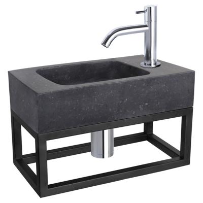 Differnz fonteinset bombai black - natuursteen - kraan gebogen - met handdoekrek - 40 x 22 x 9 cm - chroom