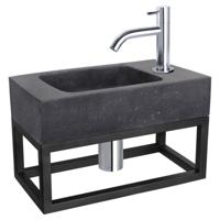 Differnz fonteinset bombai black - natuursteen - kraan gebogen - met handdoekrek - 40 x 22 x 9 cm - chroom