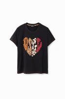T-shirt met patches en dierenprint - BLACK - XXL