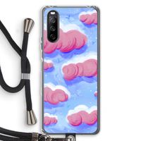 Roze wolken met vogels: Sony Sony Xperia 10 III Transparant Hoesje met koord