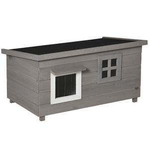 PawHut Kattenhuis Kattenhuis Kattengrot Klein Dierenhuis met Raam voor Katten Honden Sparhout Grijs Zwart 87 cm x 52 cm x 48 cm