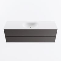 MONDIAZ VICA 150cm badmeubel onderkast Dark Grey 2 lades. Wastafel MOON midden 1 kraangat, kleur Talc.