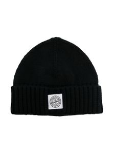 Stone Island Junior bonnet en maille fine à patch logo - Noir