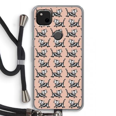 Zwarte poes: Pixel 4a Transparant Hoesje met koord