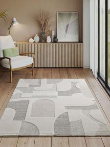 Vloerkleed Elio Japandi - Moderne laagpolig met hoog-diepteeffect geometrisch design Crème-240 x 340 cm