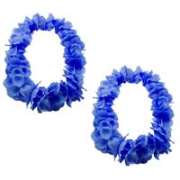 Hawaii kransen bloemen slingers - Set van 6x stuks - neon blauw - Verkleed accessoires - kinderen/vo