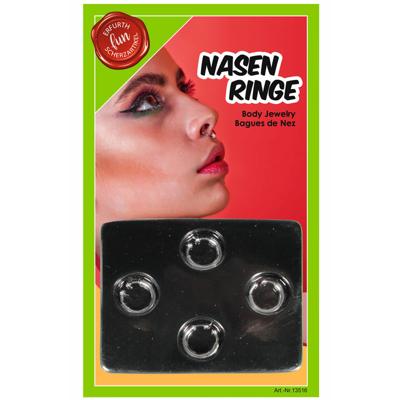 Nep neusringen 4x stuks - Carnaval/verkleedaccessoires - Nep/fop neusringen/piercings