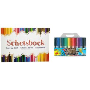 Schetsboek/tekenboek A4 formaat inclusief viltstiften 24 stuks   -