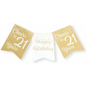 Verjaardag Vlaggenlijn 21 jaar - binnen - karton - wit/goud - 600 cm