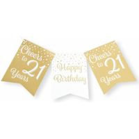 Verjaardag Vlaggenlijn 21 jaar - binnen - karton - wit/goud - 600 cm - thumbnail
